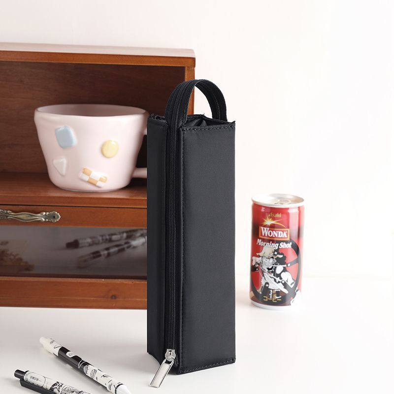 Estuche de lápices tridimensional creativo de estilo japonés, cuadrado, abierto por ambos lados, con asa, bolsa de papelería de gran capacidad para estudiantes.
