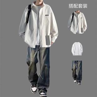 Casual waffle shirt student suit ruffian handsome long-sleeved shirt boys advanced sense a set of spring and autumn shirt coat