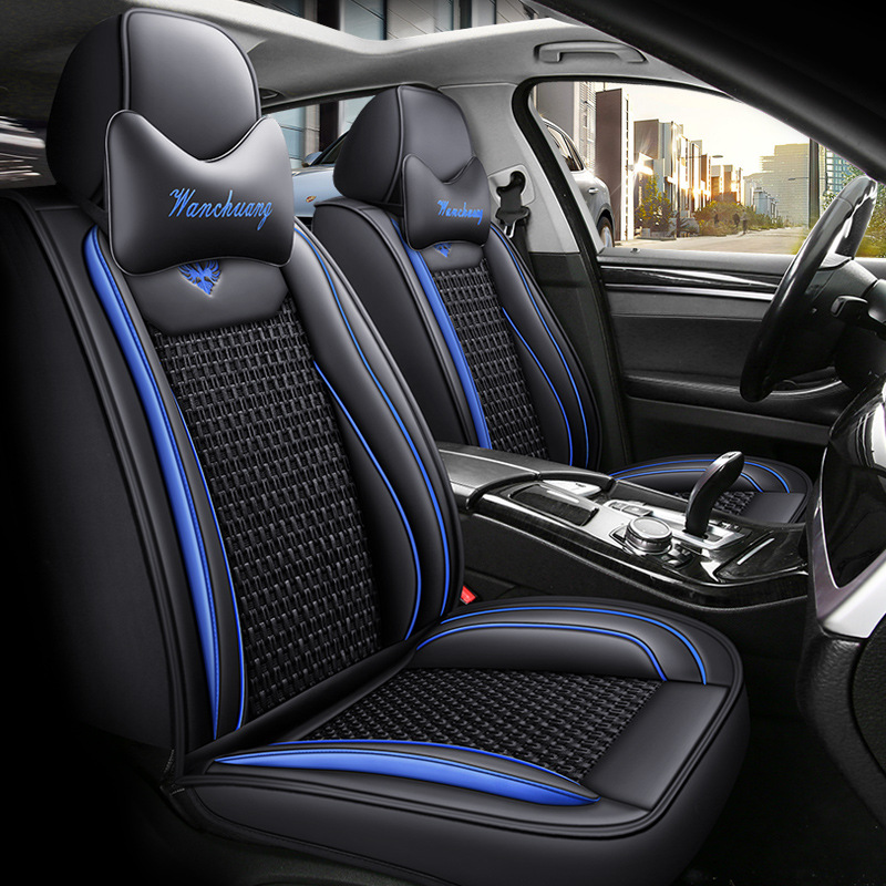 Seat Cushion Full, Universal Seat cushion, seat cover - black-blue-comfort-leather-with-ice-silk