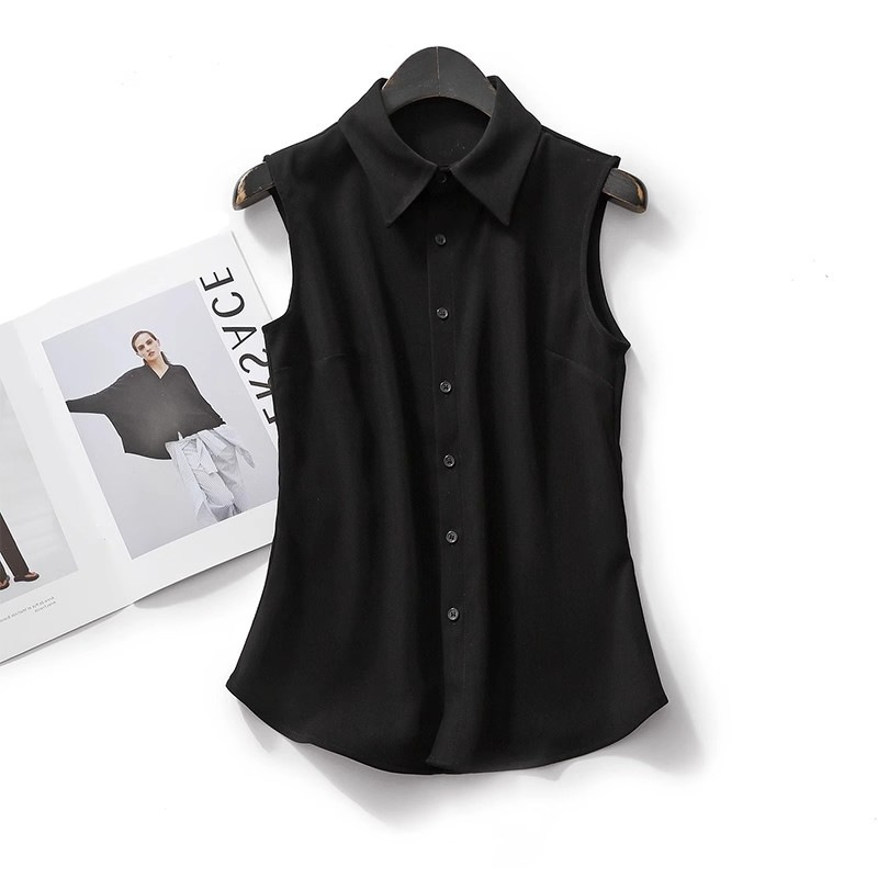 Sleeveless Shirt Women's Lapel Top Summer Slim Fit Versatile Ladylike Sleeveless Vest Shirt Fake Collar Sleeveless Shirt Women's Lapel Top Summer Slim Fit Versatile Ladylike Sleeveless Vest Shirt Fake Collar