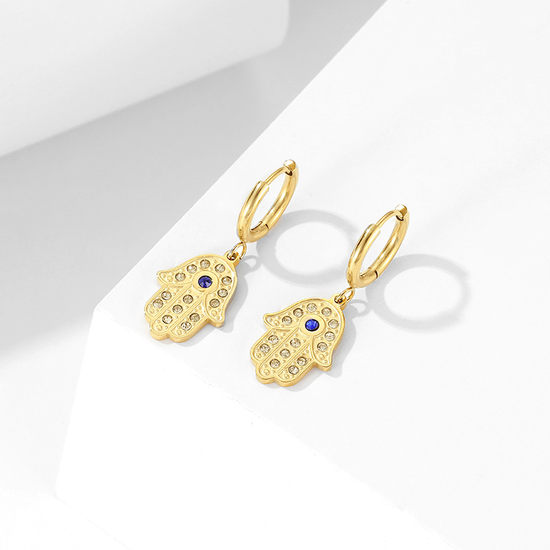 Fashion Palm Pendant Inlaid Rhinestone Pendant Stainless Steel Earrings_colorza_1