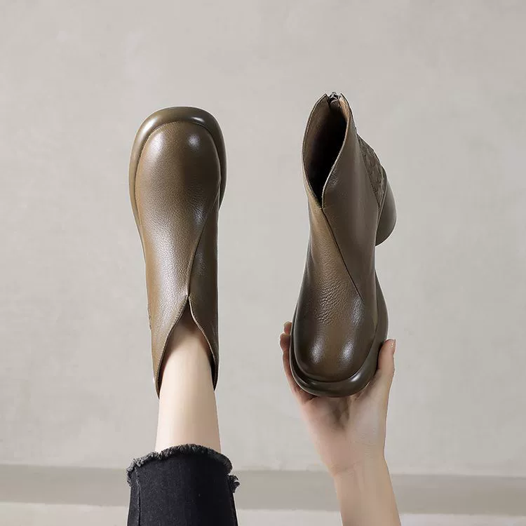 6.5CM ~ Маленькие высокие каблуки Martin сапоги женские кожаные круглые туфли с толстыми каблуками