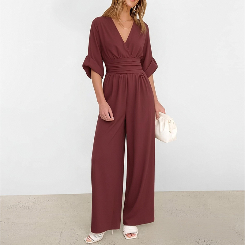 2026 primavera nueva moda europea y americana de comercio exterior de moda casual elegante de color sólido de cuello en v jatuanos doblados