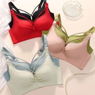 2024 medium thick cup cross breast Belt Wireless underwear gathered nano cloth temperature-sensitive color-changing sexy back bra