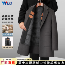 男式羊毛大衣2025秋冬季新中长款加厚围巾内胆双面呢子爸爸装外套