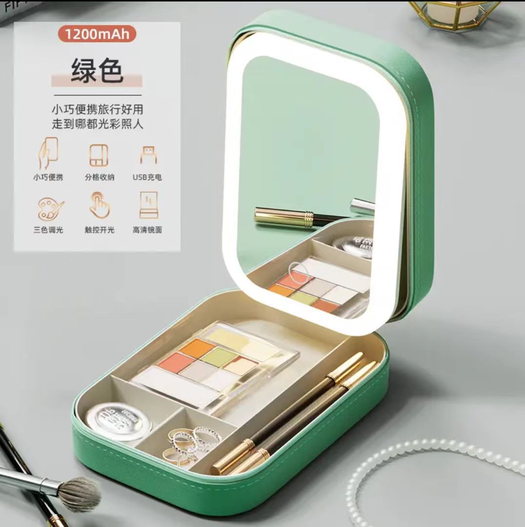 Nuevo pequeño espejo de maquillaje portátil con lámpara para mujeres plegables dormitorio de maquillaje de escritorio para almacenar maquillaje de belleza