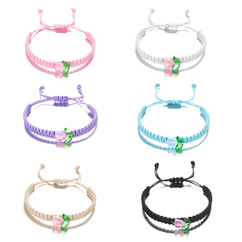 New Mori style fresh semi-transparent candy-colored tulip bracelet niche design flower woven bracelet bracelet bracelet