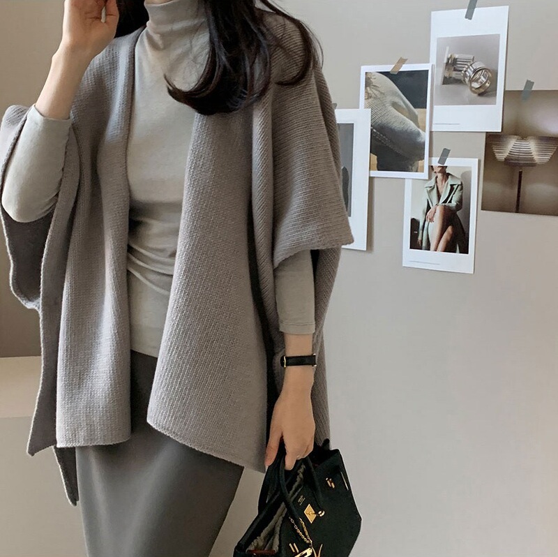 South Korea's Dongdaemun Lazy Style Knitted Shawl Jacket Women's Casual Travel Photography Gentle Elegant Sweater Cardigan Cloak
