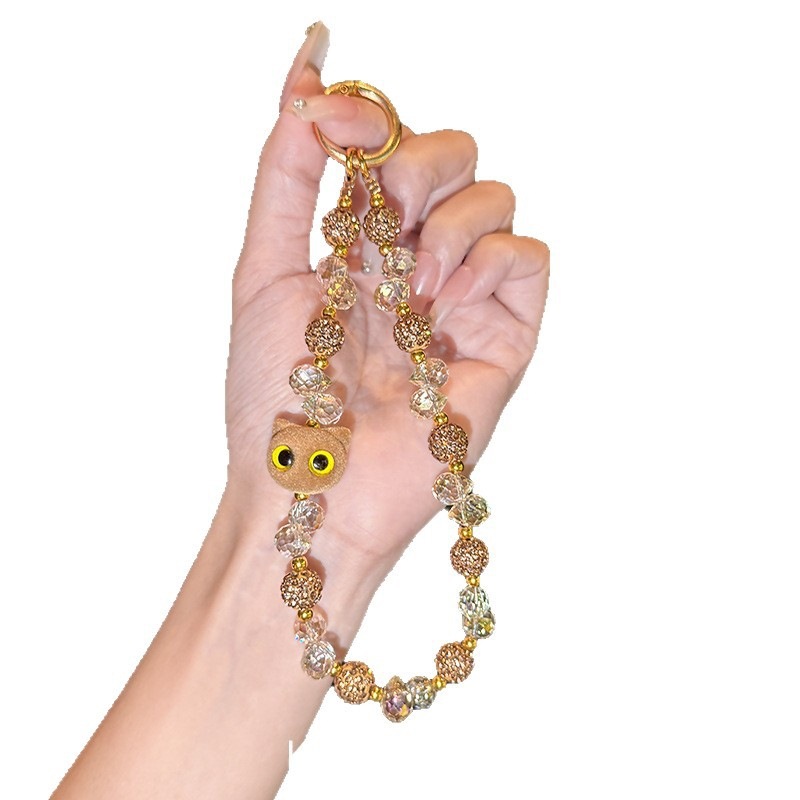 Hermoso Hakimi diámetro flash brazalete cadena de teléfono móvil mujer lujo ligero de alto nivel sensación bolso de cristal colgante colgante anti-caída cadena de mano colgante