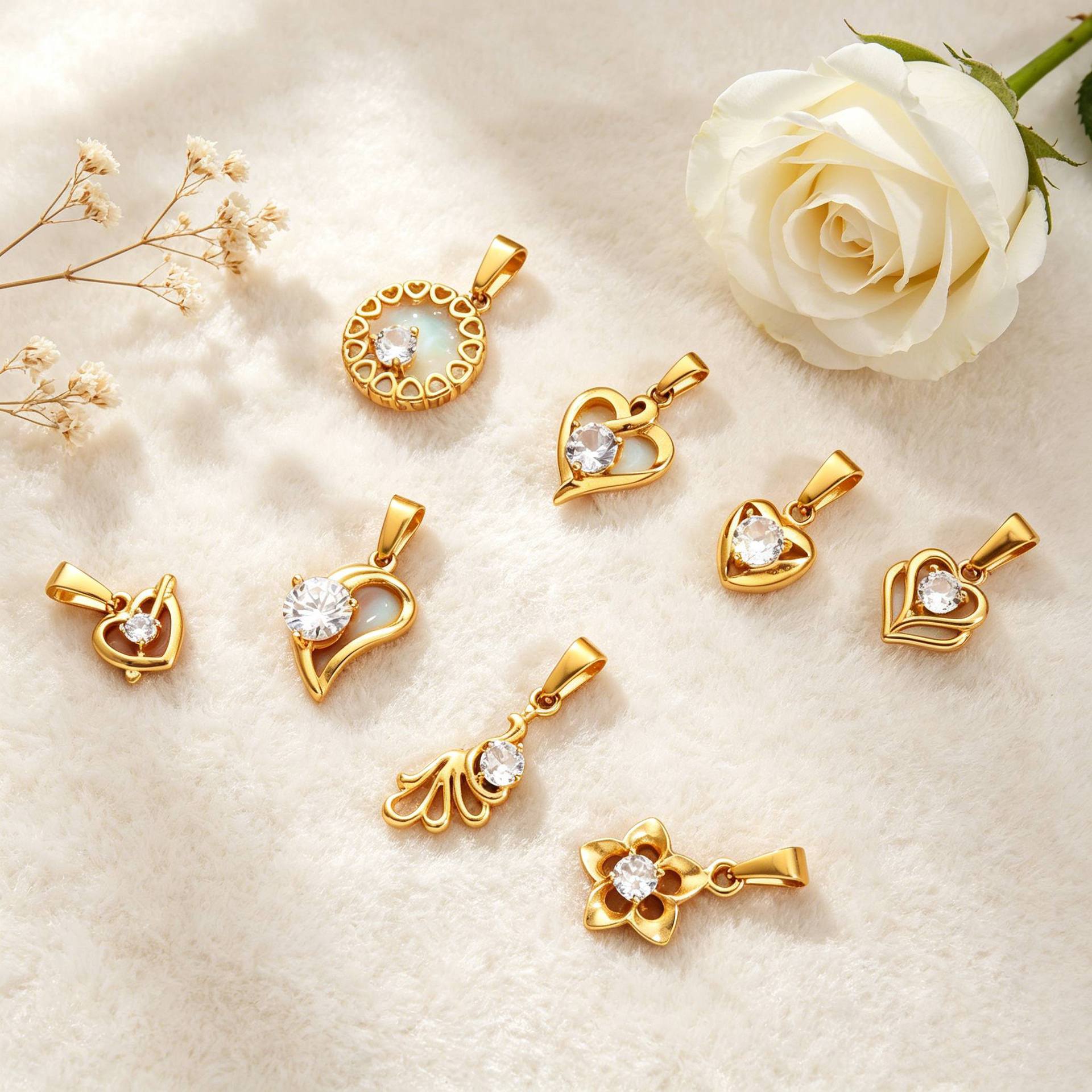 European and American Popular Fashion Heart Flower Wing Pendant Stainless Steel 18K Gold Plated Color-Preserving Necklace Accessories Wholesale