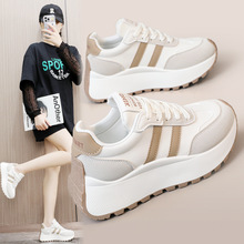 BN007-1新款2024夏秋季厚底增高女鞋休闲板鞋皮面拼接运动鞋学生