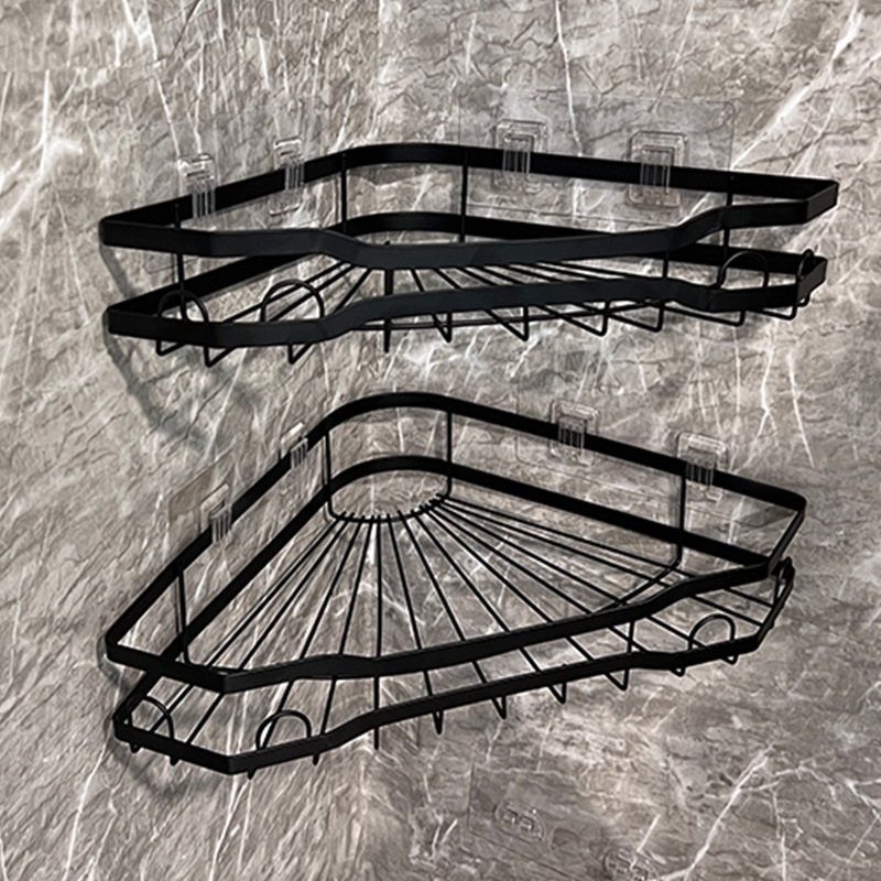 Amazon nuevo baño triángulo de almacenamiento rack ponche-libre baño esquina estante triángulo cesta en forma de abanico estante de almacenamiento de esquina
