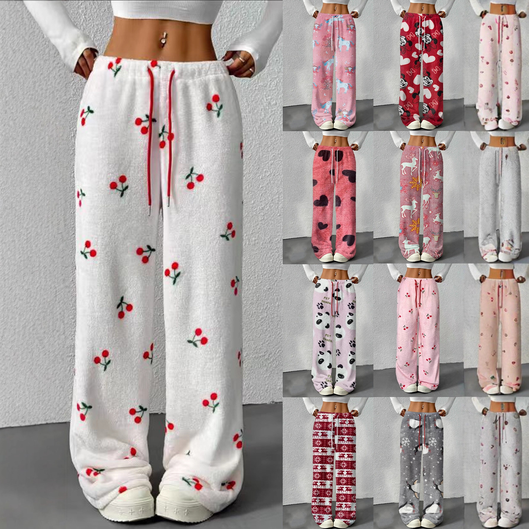 2025 New European and American Cross-Border Autumn and Winter Flannel Pajamas for Women Fleece-Lined Warm Pants Walking Pants Shan Home Pants Wholesale