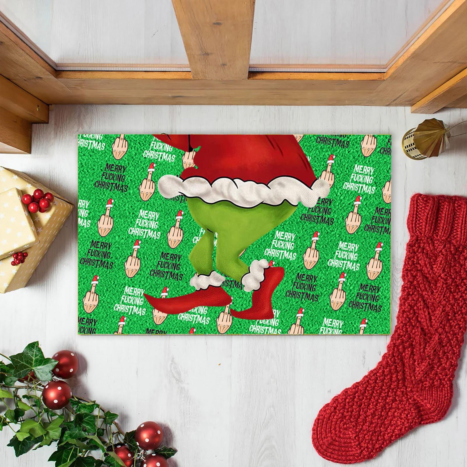 En stock Grinch alfombra del piso transfronterizo alfombra de Navidad alfombra de puerta de vacaciones verde payaso alfombra del piso