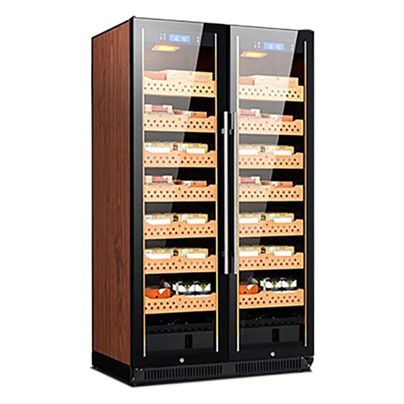 Gabinete de cigarros directo de fábrica temperatura constante compresor comercial refrigeración puerta doble estante de madera de cedro gabinete de cigarros de vino tinto