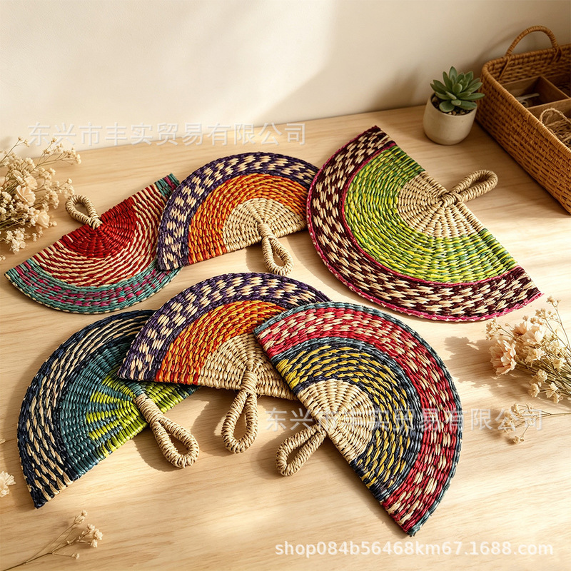 Vietnamese Hand-Woven Sea Grass Fan, Colorful Ins-Style African Element Wall Decoration, Hand-Held Dance Straw Fan Vietnamese Hand-Woven Sea Grass Fan, Colorful Ins-Style African Element Wall Decoration, Hand-Held Dance Straw Fan