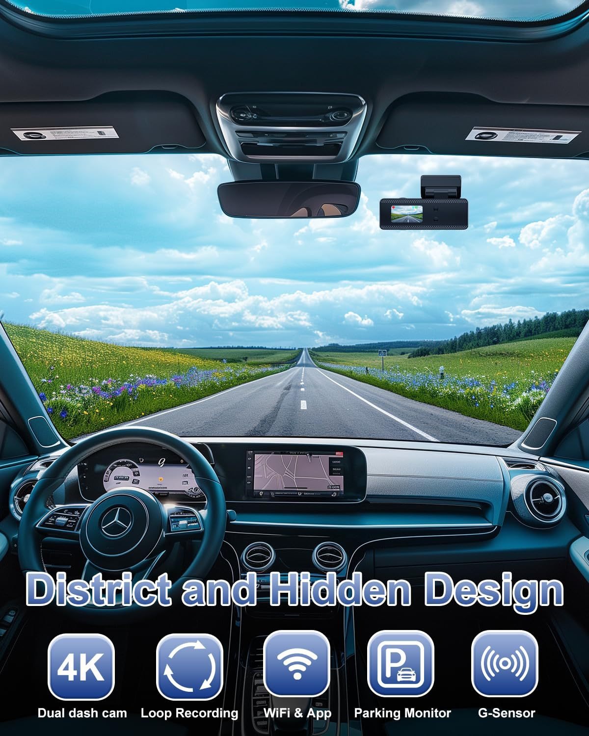 New Model 1.47-Inch 4K High-Definition Night Vision Wifi Connected Car Dash Cam with Dual Front and Rear Cameras