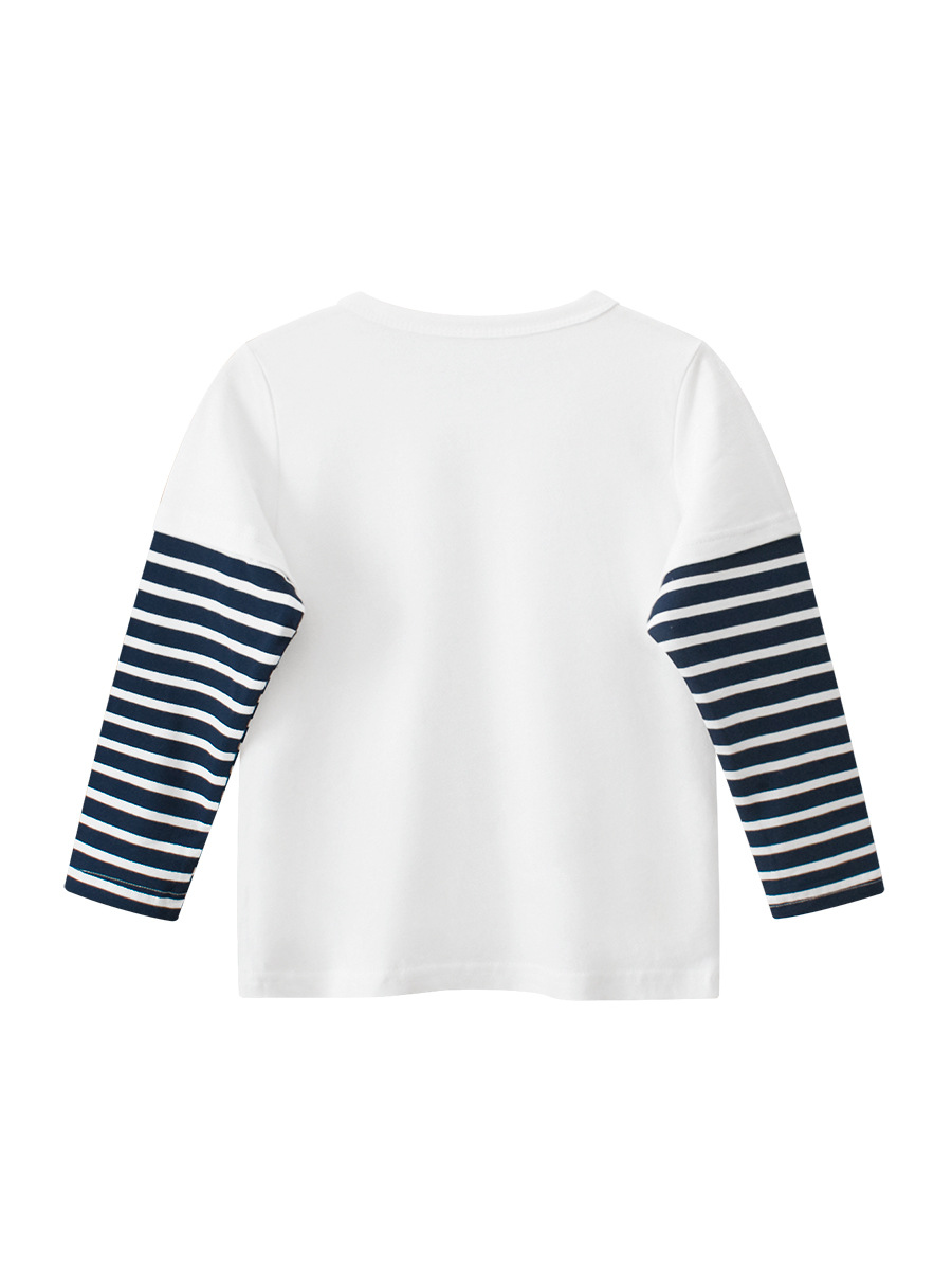 27kids marca ropa para niños otoño nuevo 2024 camiseta de manga larga para niños transfronterizos camisa de fondo para hombres dos dinosaurios falsos