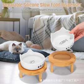 跨境木质猫碗架可调节斜口宠物粮食盆立式猫咪喂食器宠物饮水架