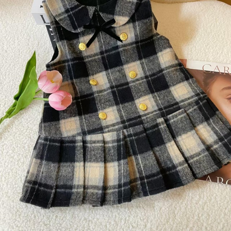 Ropa para niños para niñas 2025 vestido a cuadros sin mangas de invierno vestido cálido grueso acolchado de moda coreana para niñas