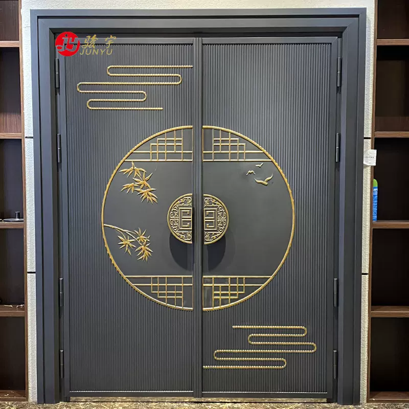 别墅大门防爆防盗入户大门自建房双开子母门铜门精雕铸铝门平开门