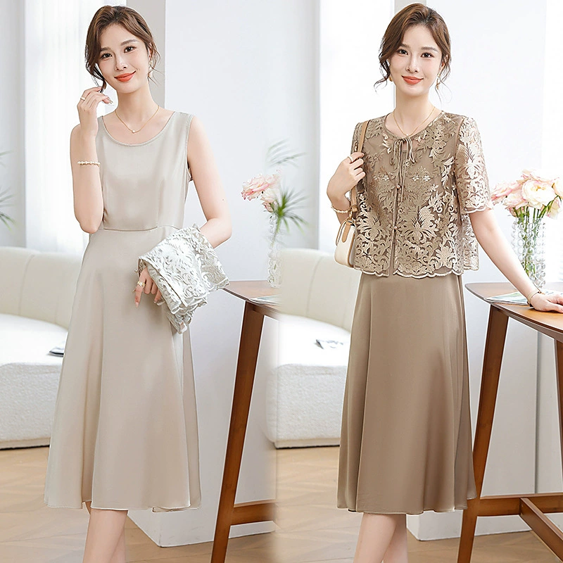 Летнее платье молодой мамы, новый стиль, женская юбка с короткими рукавами и цветочным принтом среднего и пожилого возраста, элегантное платье для мамы 40 лет.