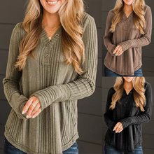 2025秋季新款V领套头针织衫女 跨境外贸休闲宽松纯色长袖上衣衬衫