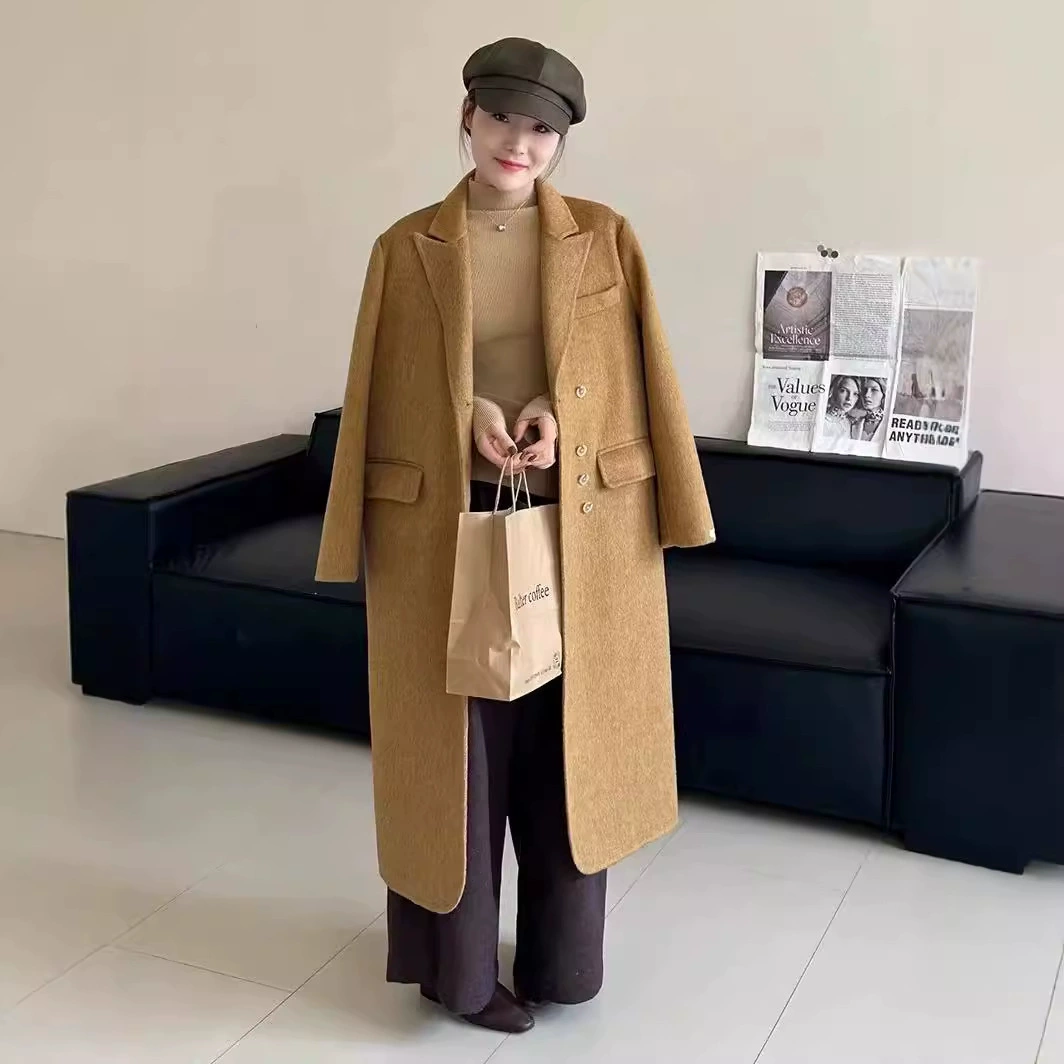 Новая женская двусторонняя шерстяная куртка-пальто средней длины в корейском стиле, осень-зима 2025, цвет «Кленовый лист», простая и элегантная