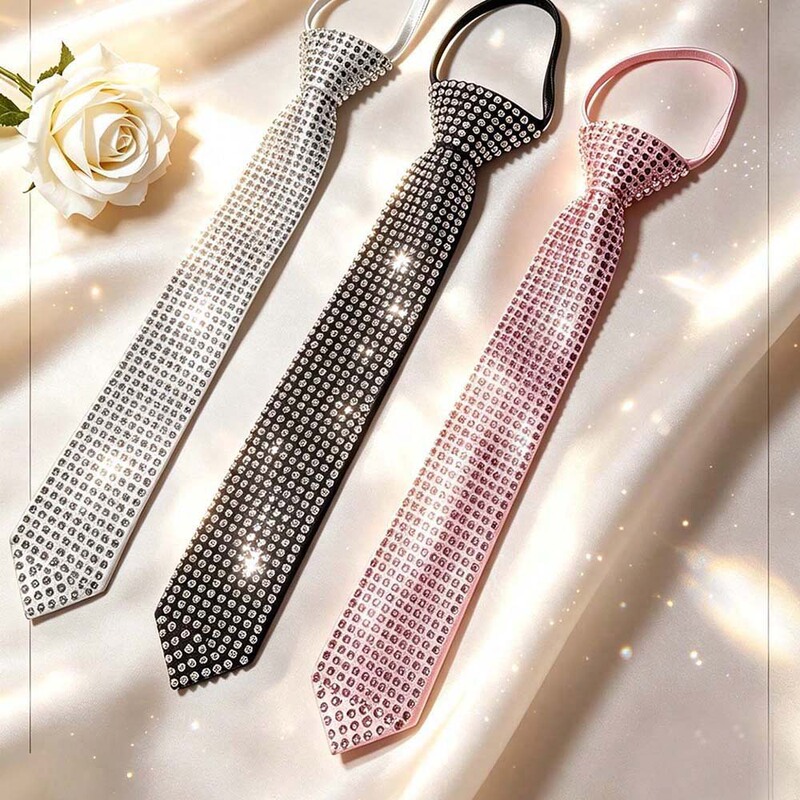 Full Rhinestone Tie-Free Tie, Hot Girl Style Sparkling Rhinestone Narrow Tie, Shirt Decoration Accessories, Factory Ready Stock