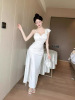 Slim fit dress with high slit suspender， sexy nightclub banquet dress