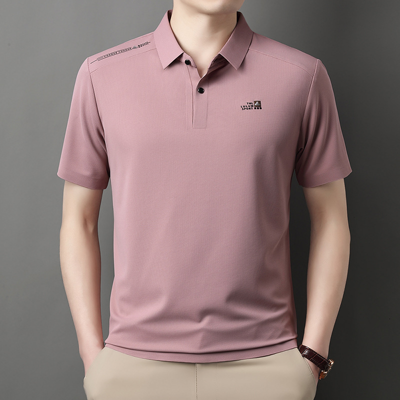 2025 New Summer Business Casual Men's Short-sleeved Non-marking T-shirt Printed Non-ironing Easy-care POLO Shirt Loose