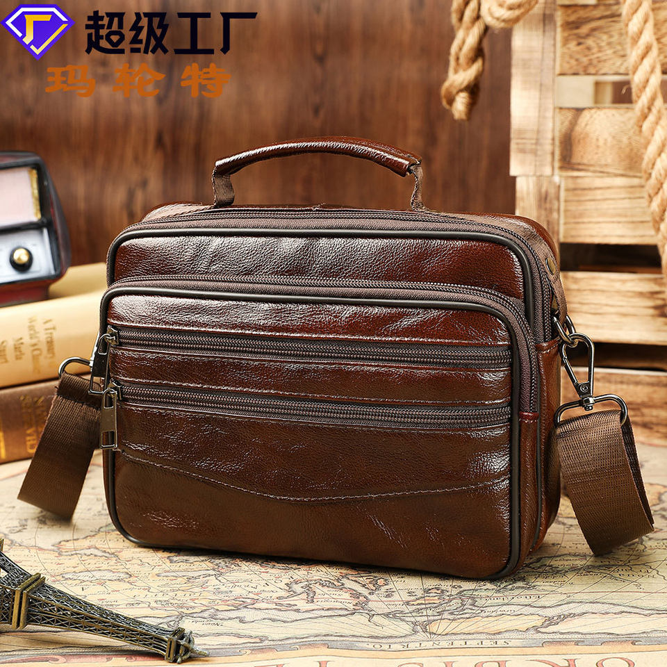 Túi đeo chéo nam Marlunet da bò thật kiểu ngang dung tích lớn, đựng được máy tính bảng 10 inch — Màu cà phê