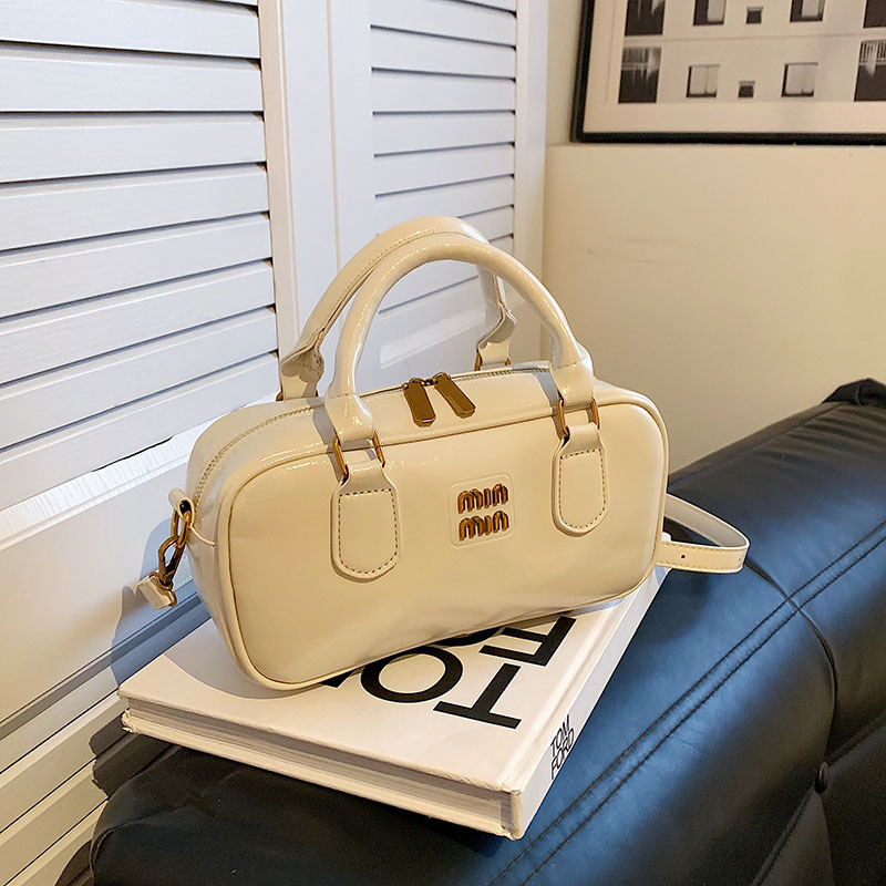 Oil Wax Leather Bowling Bag For Women, Korean Niche Designer Vintage Boston Handbag, Versatile Bowling Bag - Thumbnail 8