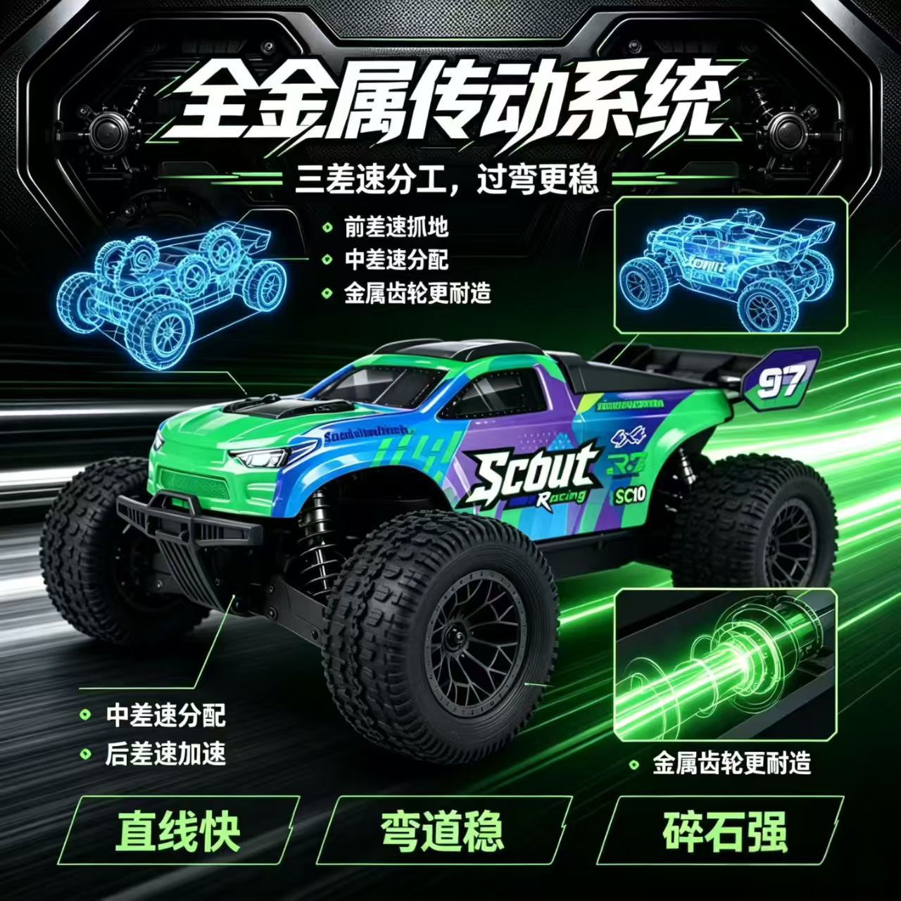 1:10 Scale Electric Four-wheel Drive High-speed Remote Control Bigfoot...