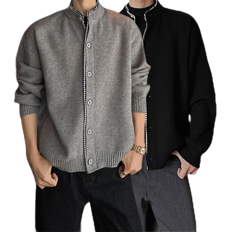 Explosiones transfronterizas camisas a cuadros de tamaño grande europeo falsas dos piezas camisas de punto suéter cardigan chaqueta de moda fábrica al por mayor