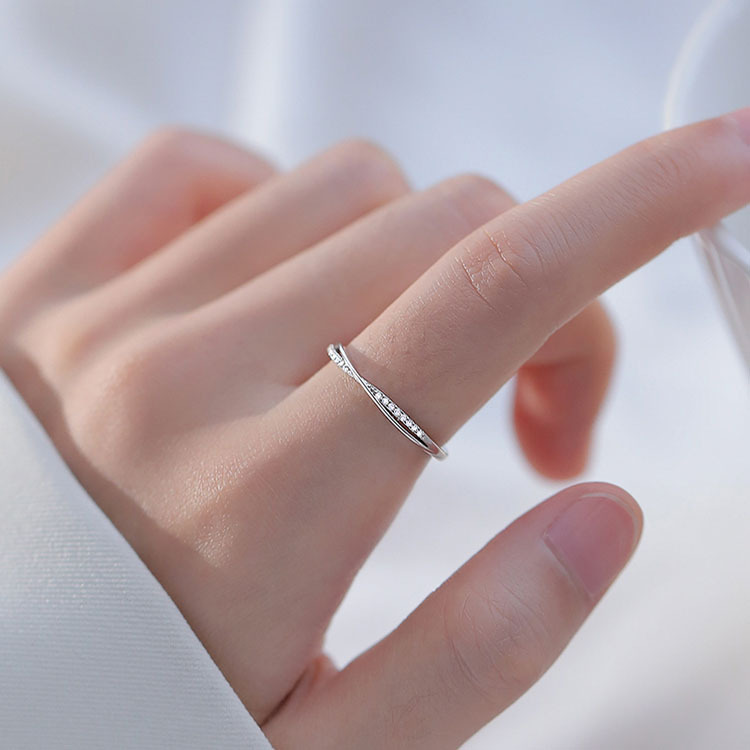 Line Cross Ring Japanese Style Style Simple Accessible Luxury Elegant Row Diamond Index Finger Ring Personalized Cold Style Ring Opening Adjustable