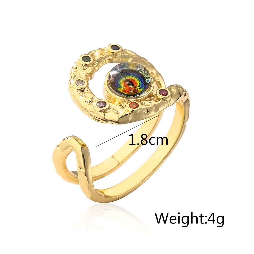 Fashion Devilu0027S Eye Copper Inlay Artificial Gemstones Open Ring 1 Piece