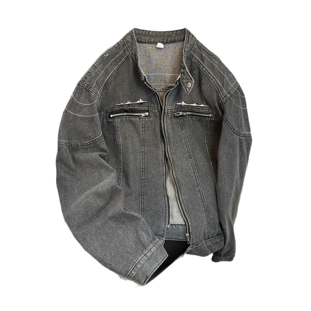 Chaqueta de mezclilla retro americana para hombre, chaqueta suelta de marca de moda de primavera y otoño, diseño de nicho, chaqueta de herramientas con cremallera