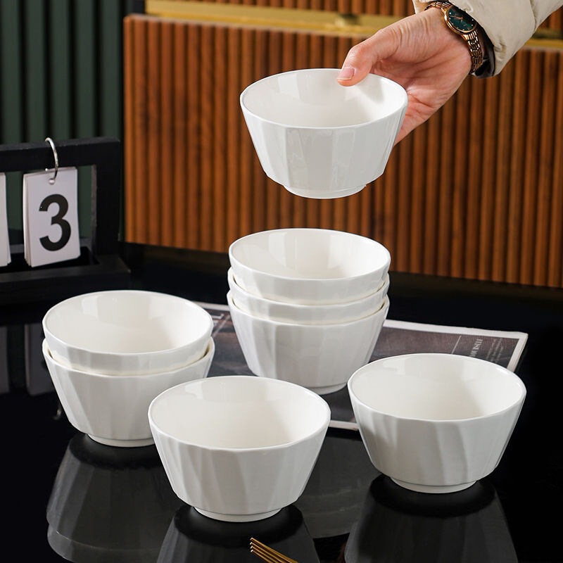 Pure white ceramic bowl, 2025 new design, simple and elegant rice bowl for home use, thickened ceramic with underglaze decoration, suitable for serving rice Pure white ceramic bowl, 2025 new design, simple and elegant rice bowl for home use, thickened ceramic with underglaze decoration, suitable for serving rice