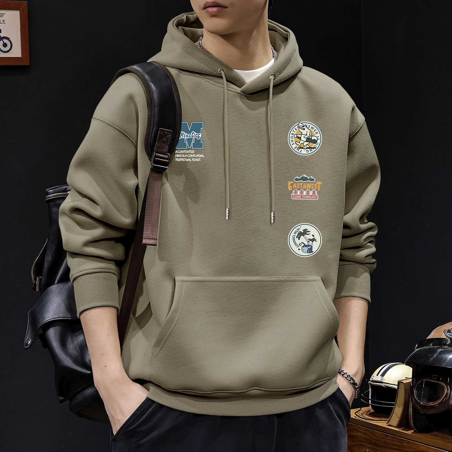 Suéter masculino primavera y otoño cuello redondo chaqueta de manga larga marca de moda americana impresión deportiva juvenil chaqueta pesada