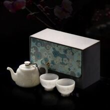 羊脂玉白瓷功夫茶具套装 一壶二杯家用泡茶壶礼盒装伴手礼