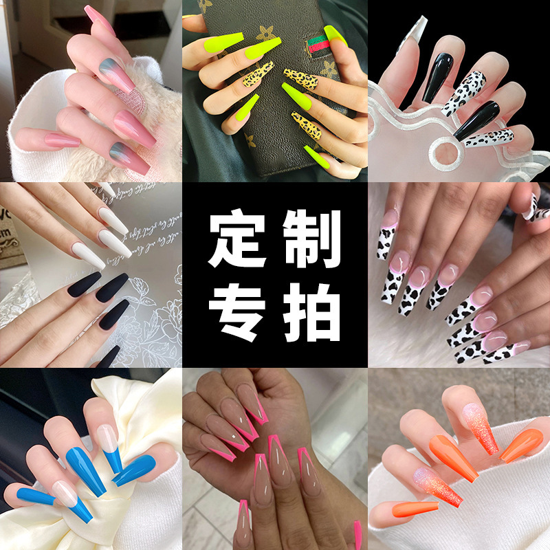 Factory wholesale nail art patch printing ultra-long ultra-thin removable nails to map samples can be customized design