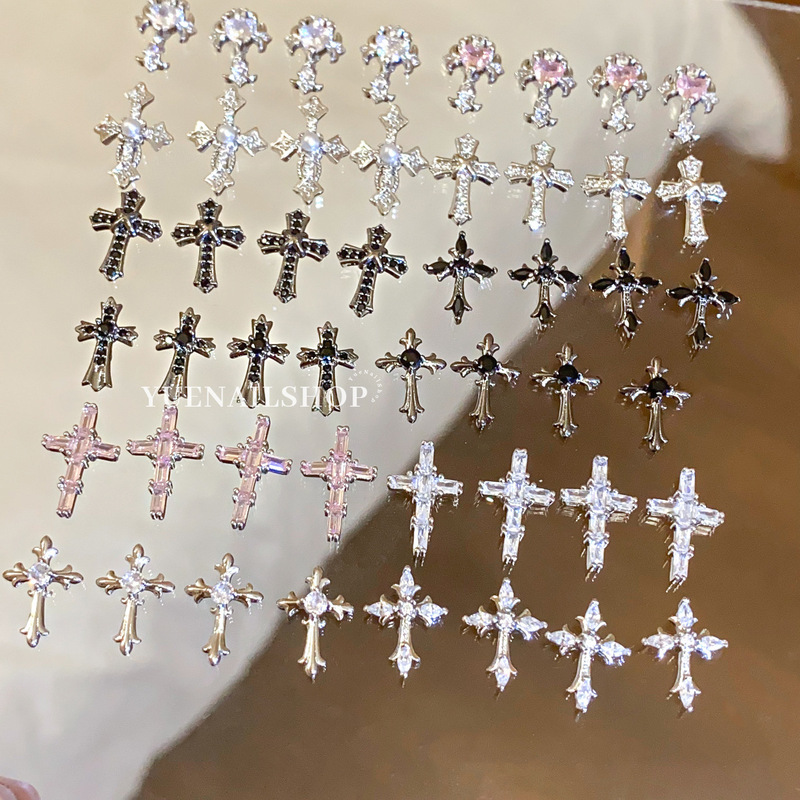 Dark Crow Heart Cross Nail Art Accessories Retro Punk Alloy Flat Bottom Diamond Hot Girl Wear Nail Accessories Wholesale