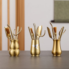 Brass Tea Ceremony Six Gentlemen Pu'er Tea Knife Tea Cylinder Tea Clip Tea Spoon Tea Needle Black Sandalwood Pot Pen Tea Set Accessories Wholesale