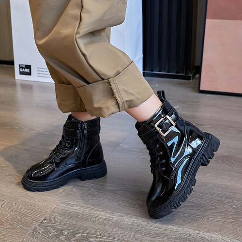 Boys' Martin Boots Spring and Autumn Style Fall English Style Children's Shoes Black Short Boots Trendy