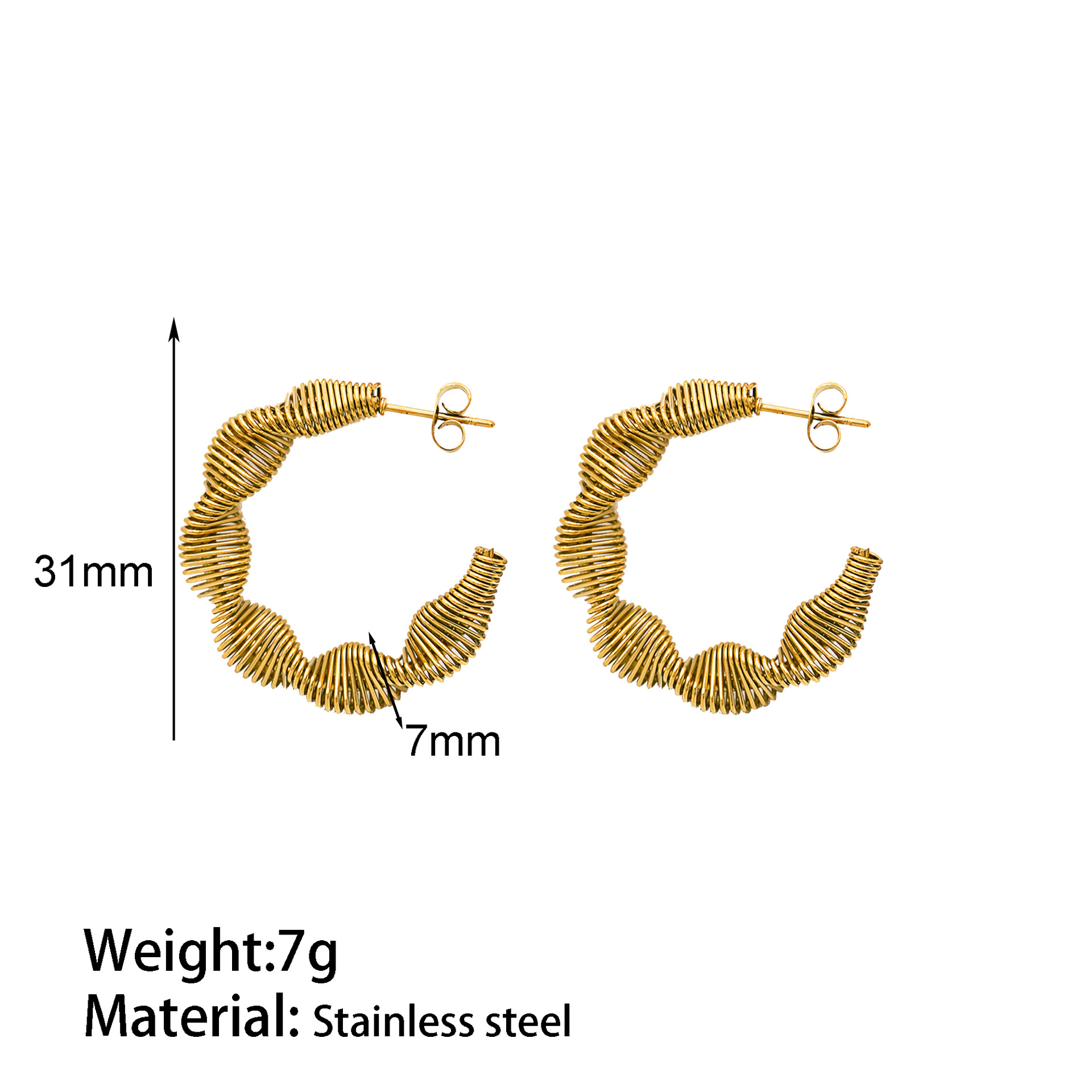 12g Weight Titanium Steel Ear Needle Material 18K Gold Plated Plating Material Ear Studs Classification 1 Pair Quantity Holiday, Daily Occasion Titanium Steel Material C Shape Pattern Women's Gender Exaggerated, Simple Style Style 1 Pair Exaggerated Simple Style C Shape Titanium Steel 18K Gold Plated Ear Studs 3