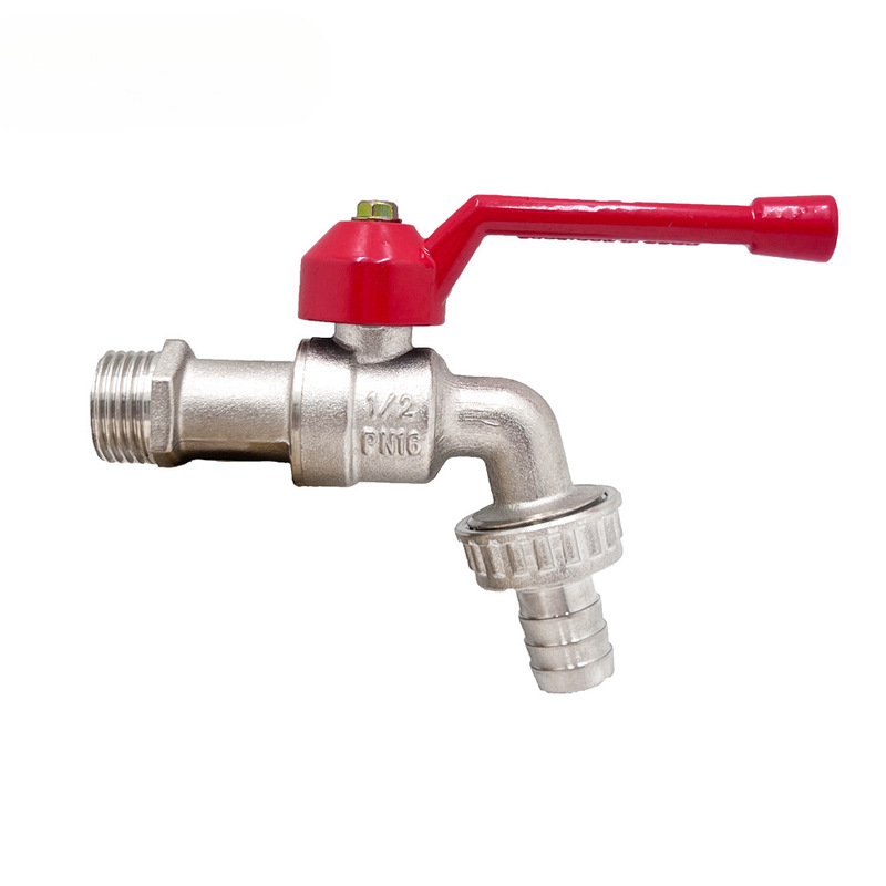 Large flow ball nozzle all copper washing machine faucet long handle quick opening single cold water nozzle ball core mop pool faucet 4 points