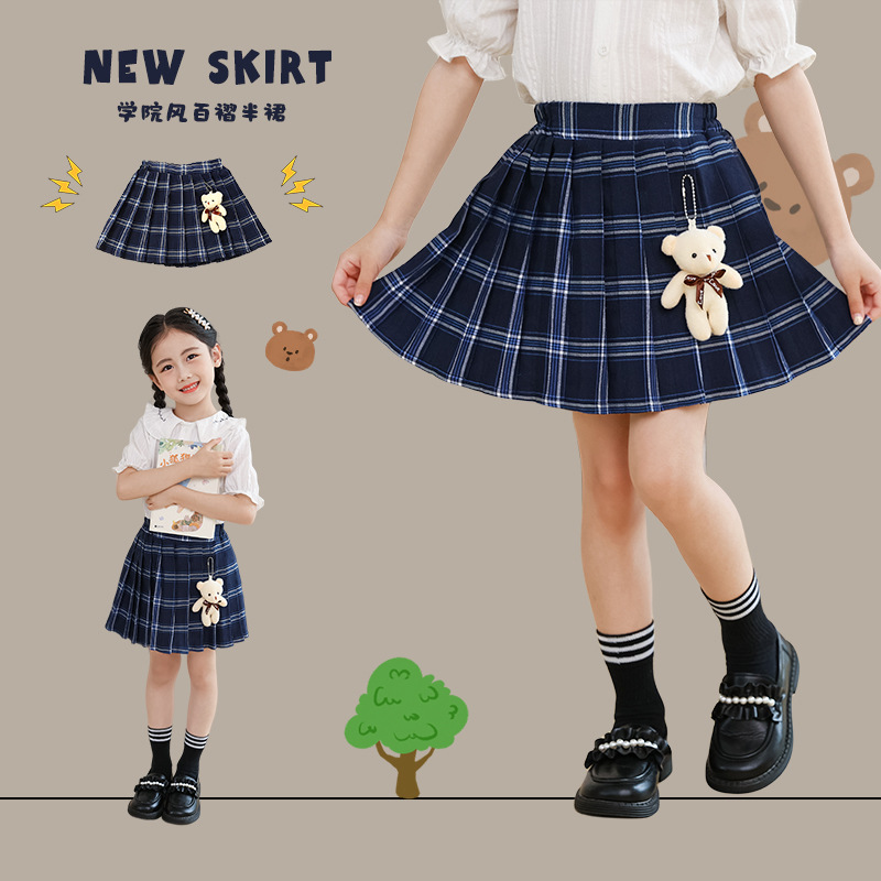 GIRL'S PLEATED SKIRT SUMMER/FALL 2024 NEW MIDDLE-LARGE CHILD COLLEGE SHORT SKIRT FOR GIRL BABY