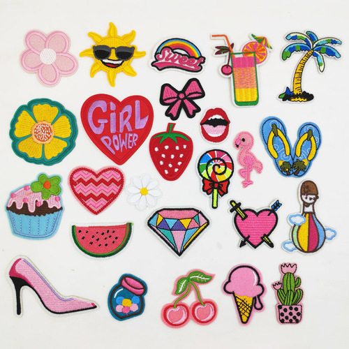 New embroidered cloth patch set of 24 cartoon ice cream drinks strawberry coconut tree cloth patch manufacturer wholesale patch patch