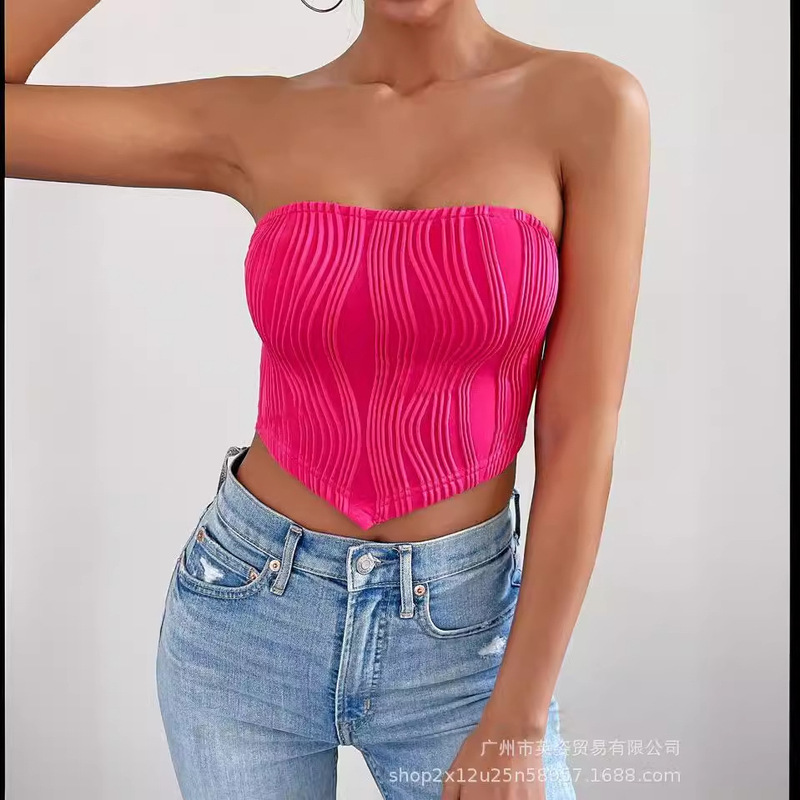 Sweet and Spicy Back Strappy Tube Top for Women Summer Bm Pure Color Tight Short Sexy Corset Top